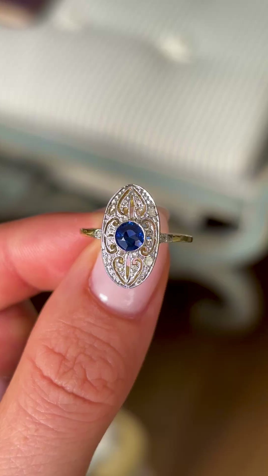 Antique, Edwardian sapphire & diamond panel ring