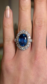 Vintage, 10ct natural sapphire and diamond cluster ring