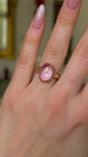 Vintage, Pale Pink Cabochon Topaz Ring, 18ct Yellow Gold worn on hand and moved around to give perspective.