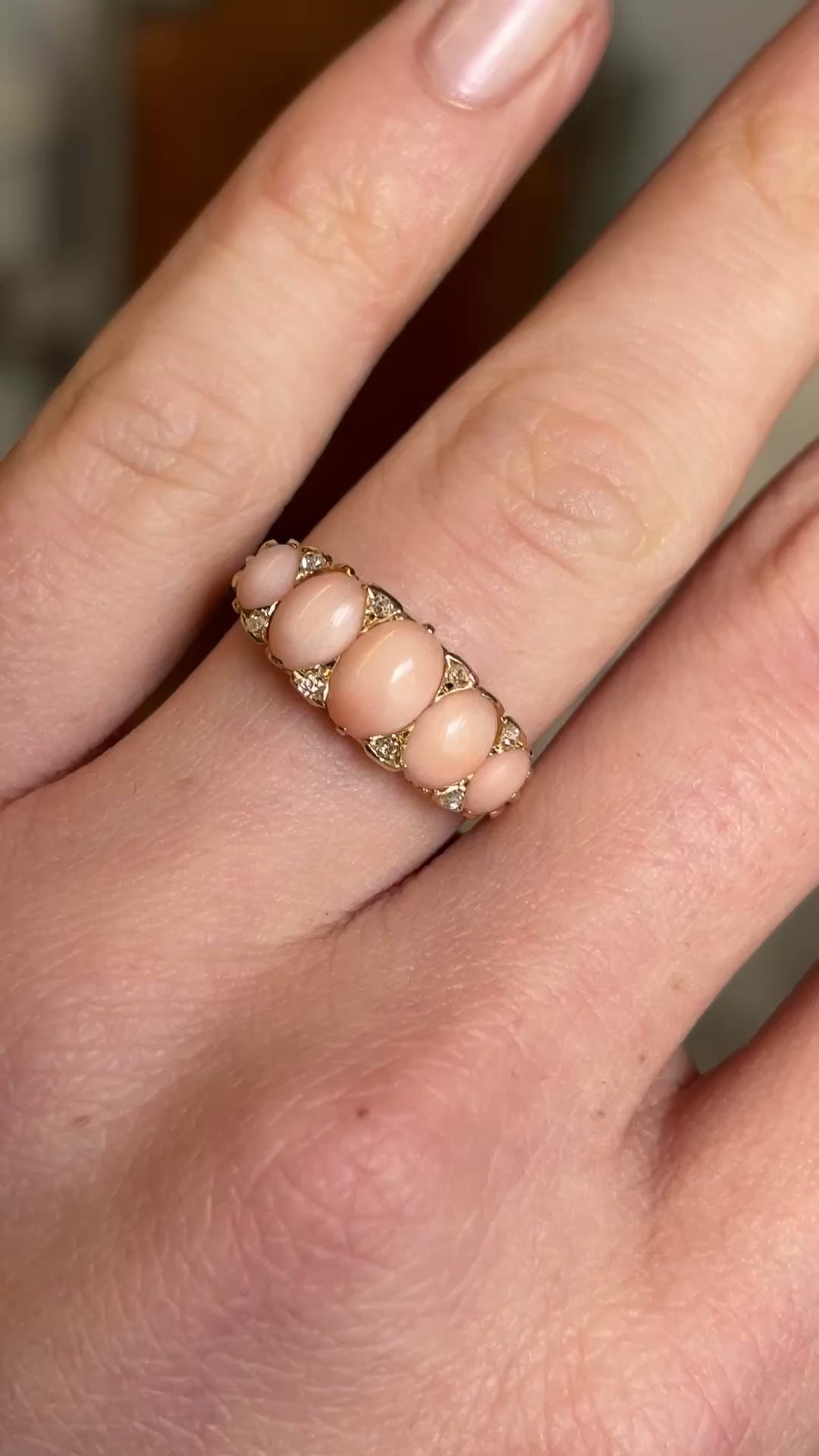 Antique, Victorian coral & diamond half-hoop ring