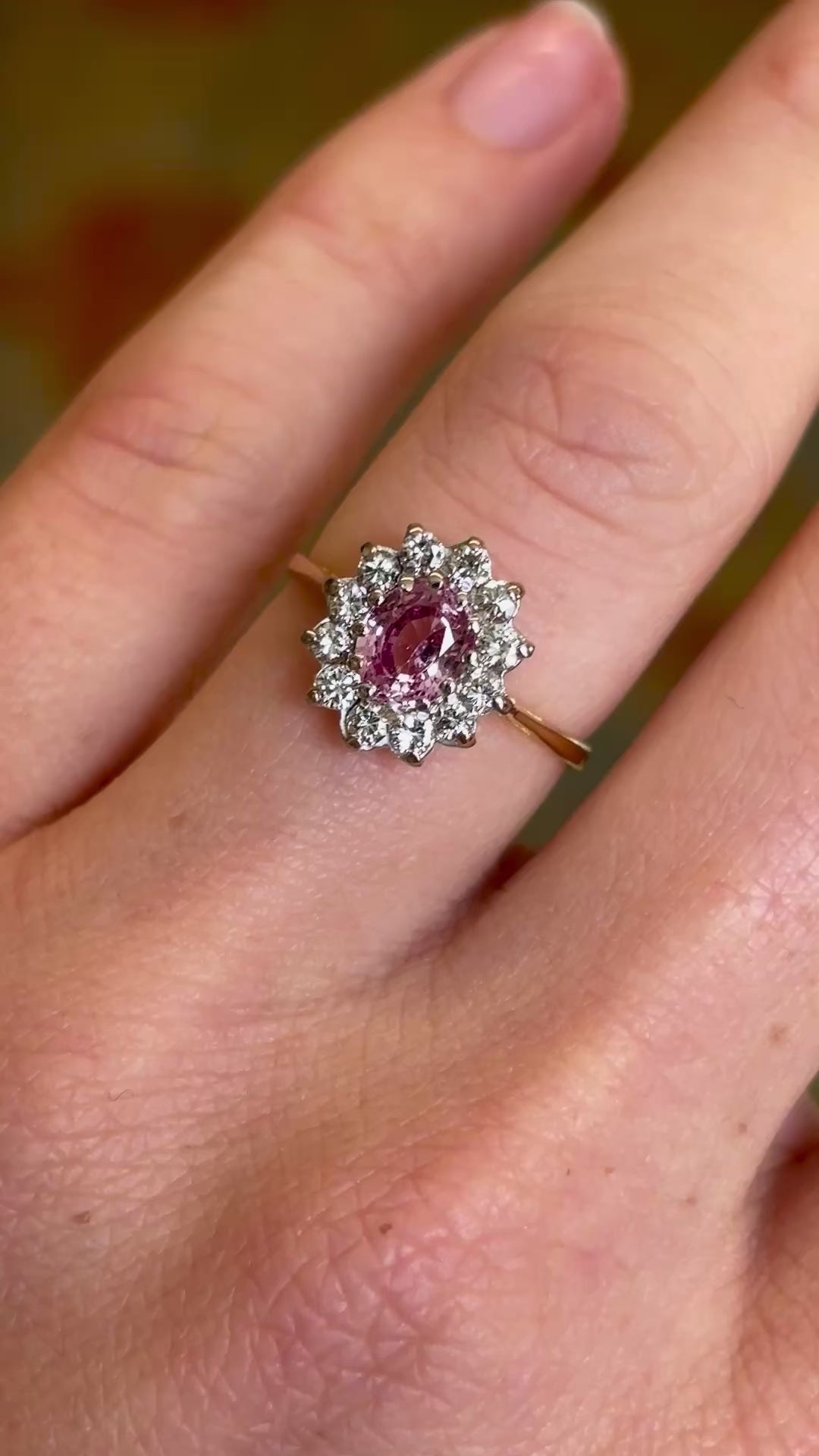 Vintage, 1970s pink sapphire & diamond cluster ring