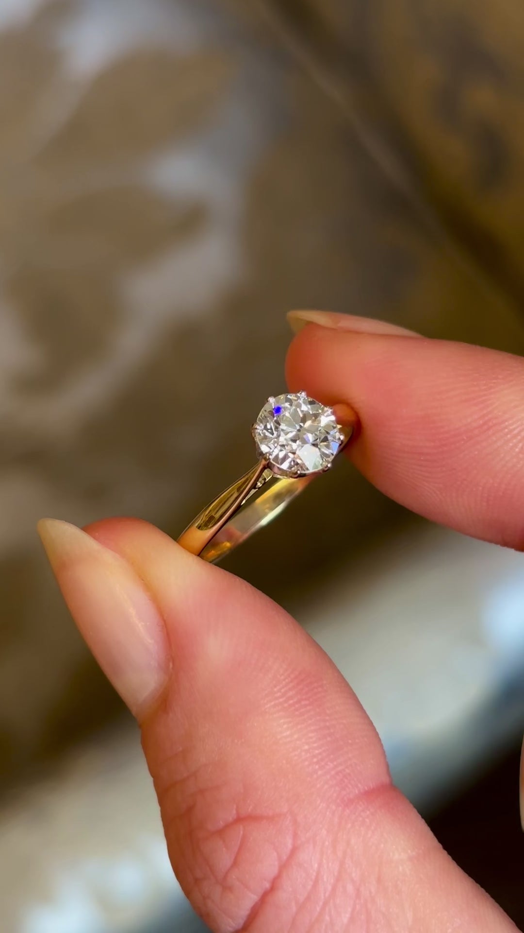 Antique, Edwardian 1ct old European-cut diamond solitaire engagement ring
