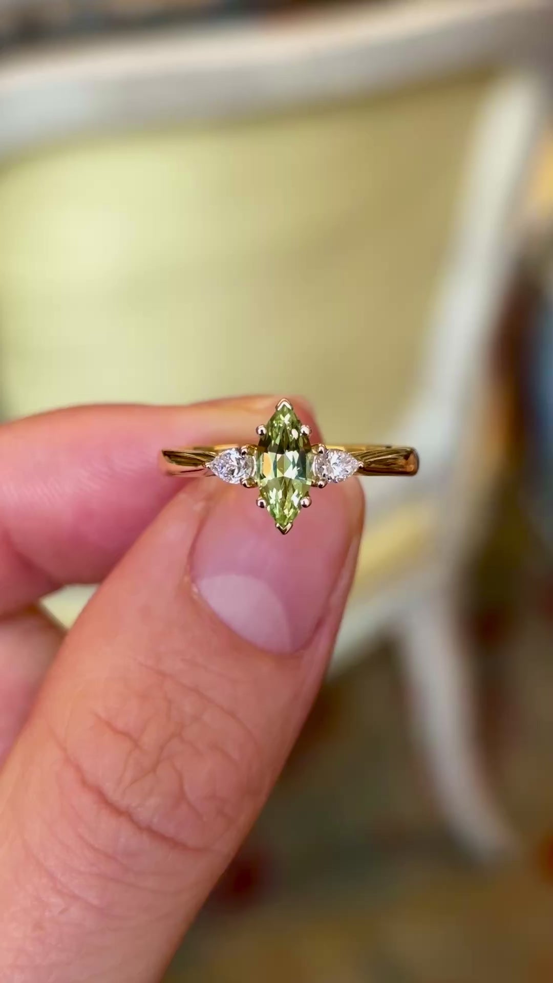 Marquise-cut yellow sapphire & diamond three-stone ring
