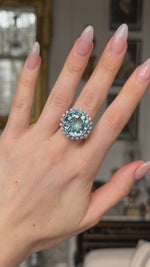 Vintage, 1970s 20ct aquamarine & diamond cluster ring