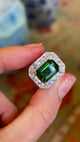 Vintage, Art Deco 5ct chrome green tourmaline & diamond cocktail ring