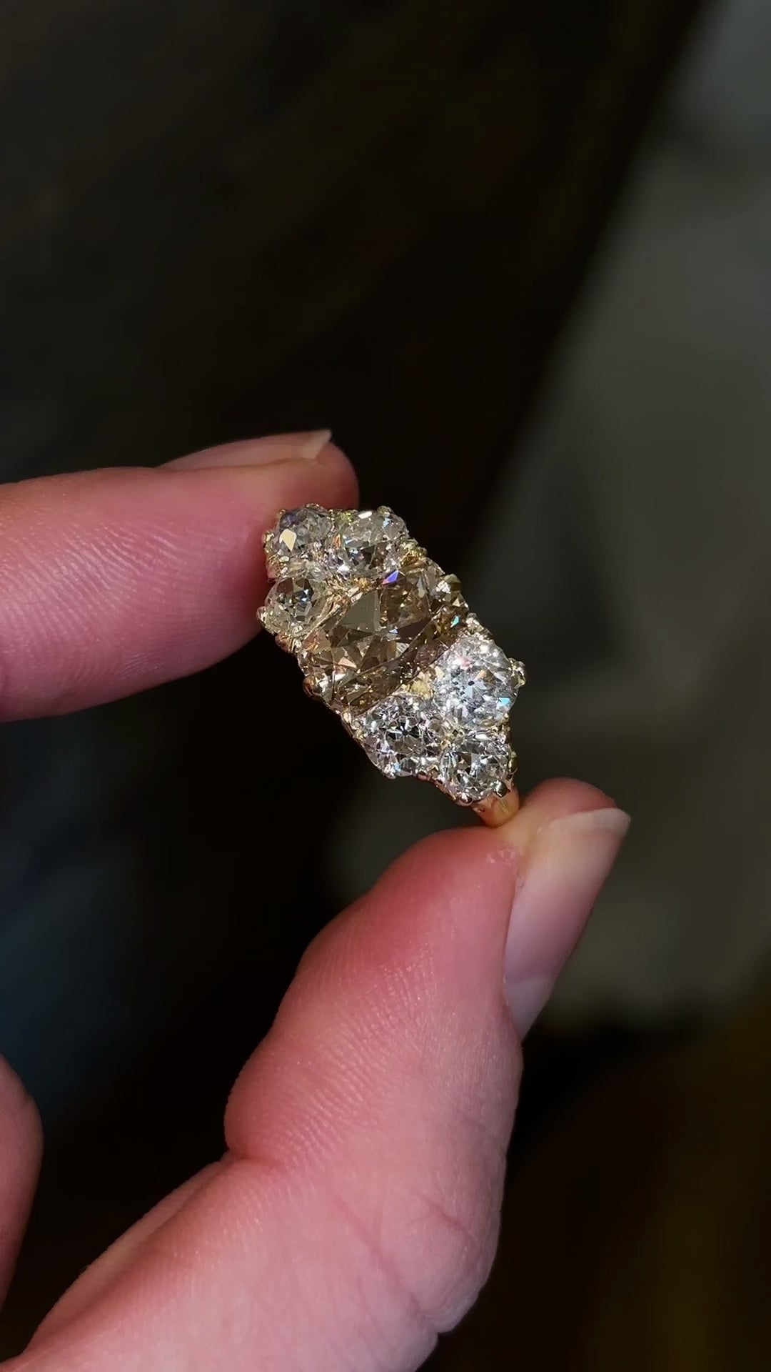Antique, Victorian brown & white diamond cluster ring
