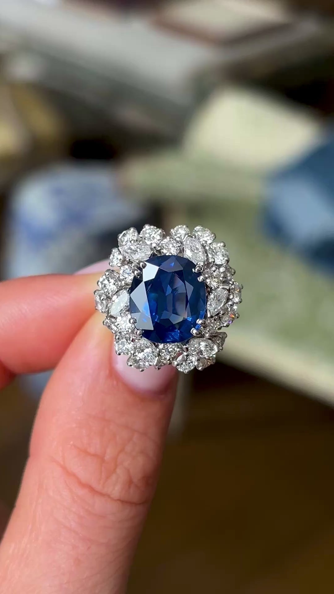 Vintage, 1980s sapphire & diamond cluster cocktail ring