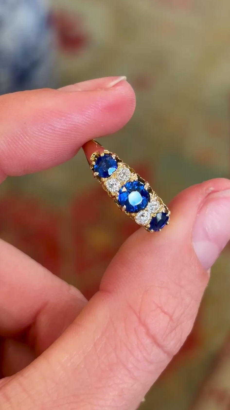 Antique, Victorian sapphire & diamond three-stone ring