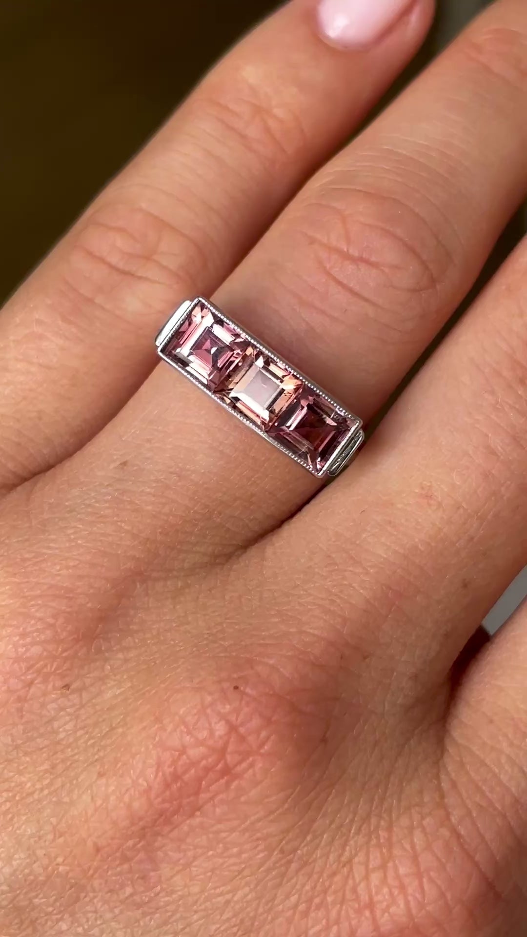 Vintage, Art Deco three-stone tourmaline ring