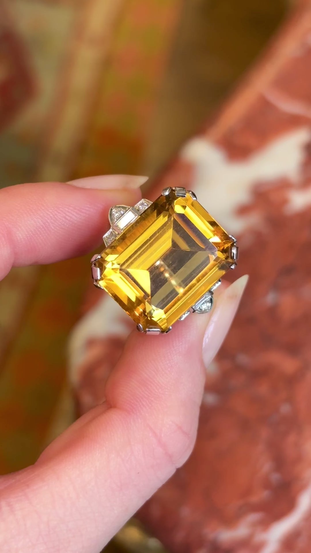 Vintage, 1920's citrine & diamond cocktail ring