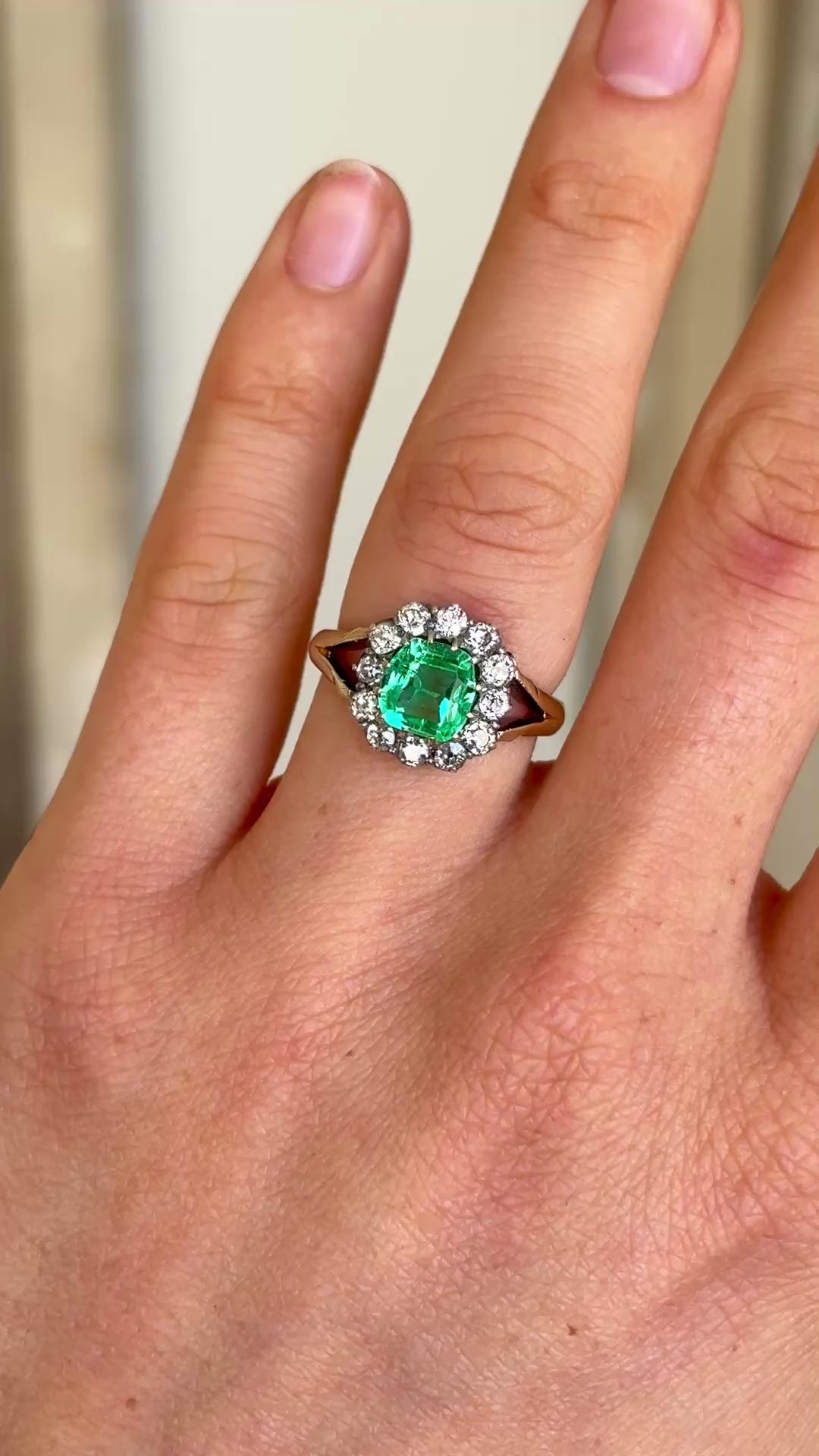 2570-Antique, Victorian emerald & diamond cluster ring-1