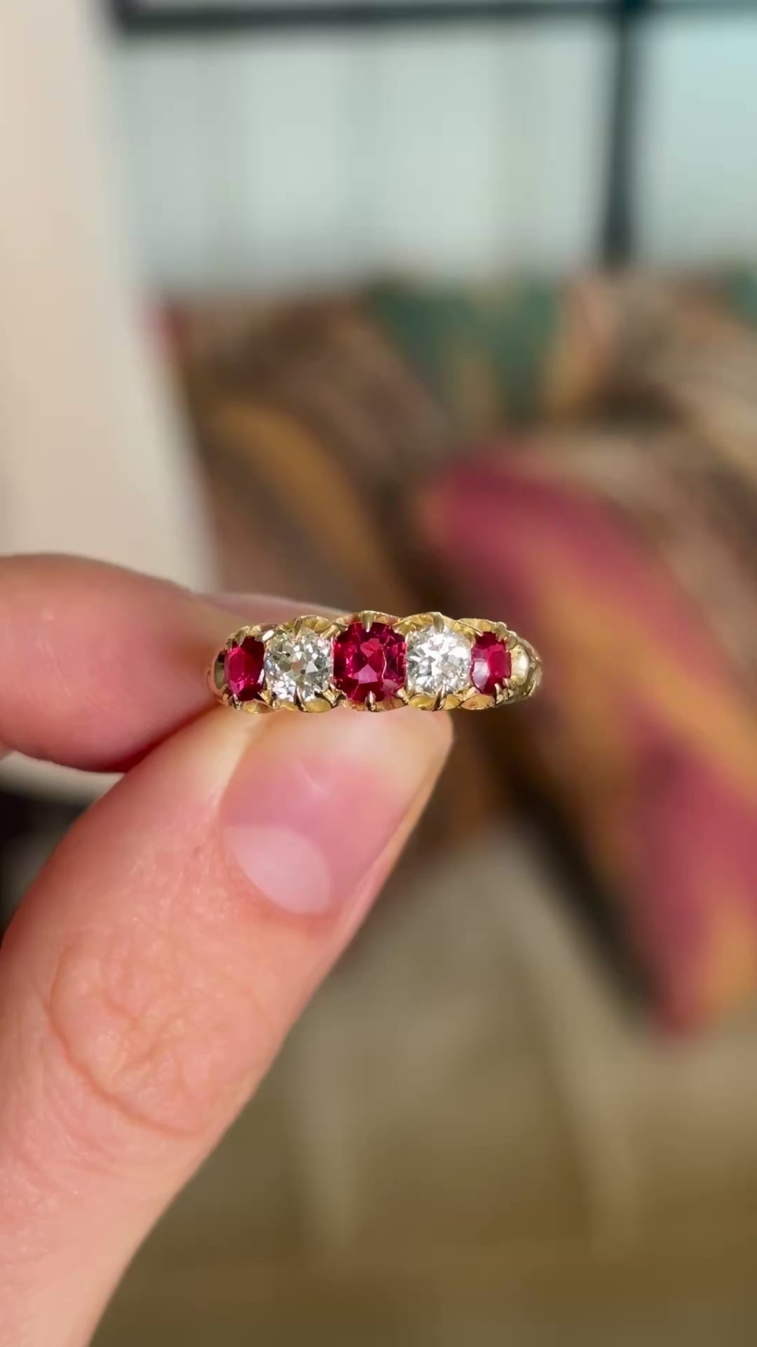 Antique, Victorian ruby & diamond five-stone ring