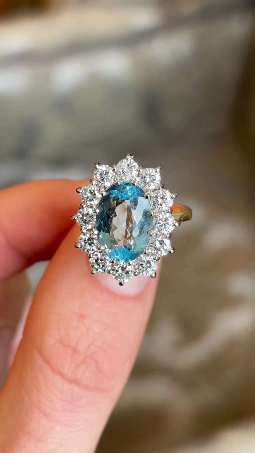Vintage, 1980s aquamarine and diamond cluster engagement ring