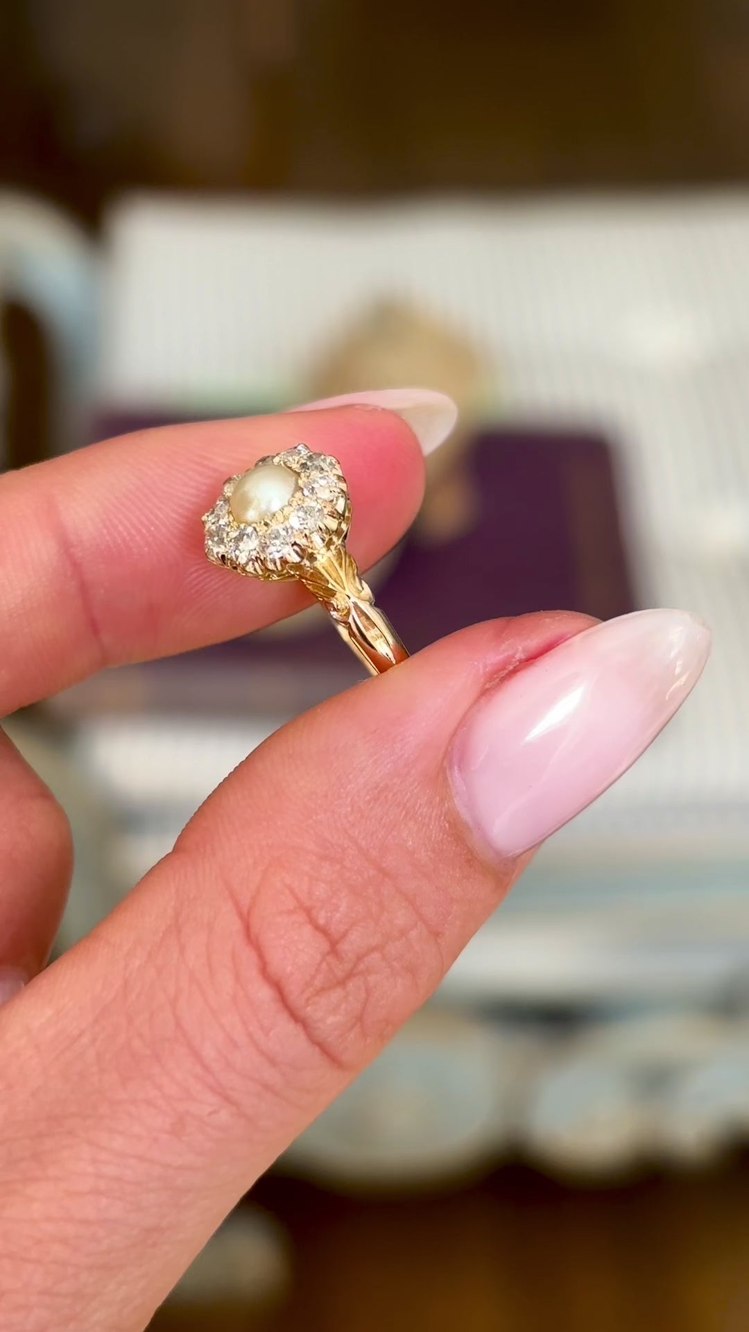 Antique, Edwardian pearl & diamond cluster ring