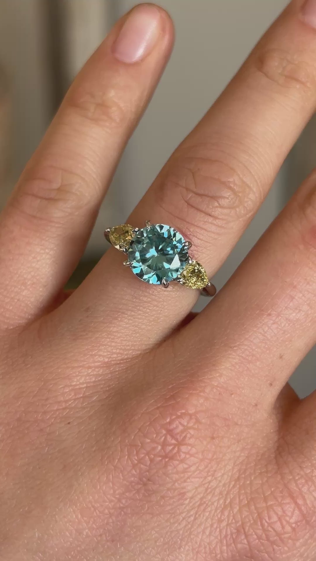 Vintage, zircon & yellow diamond three-stone ring
