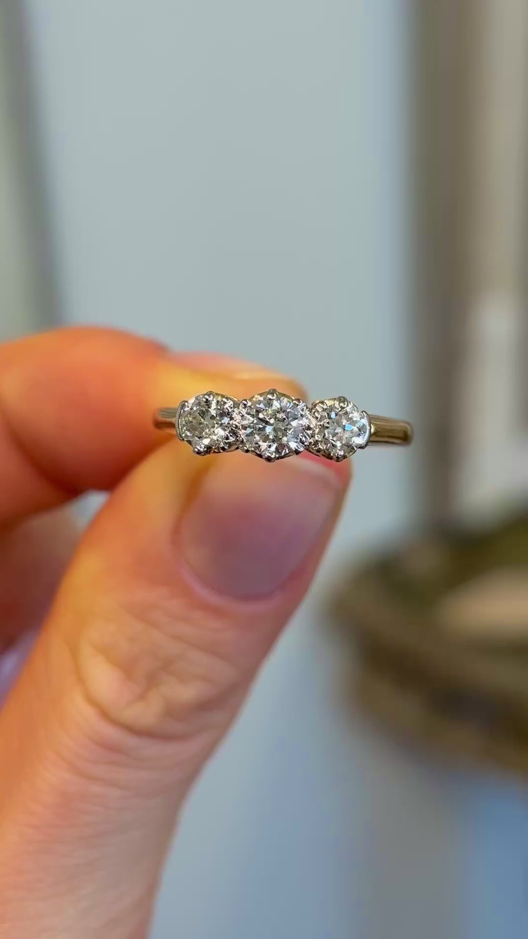 Antique, Edwardian three-stone diamond ring