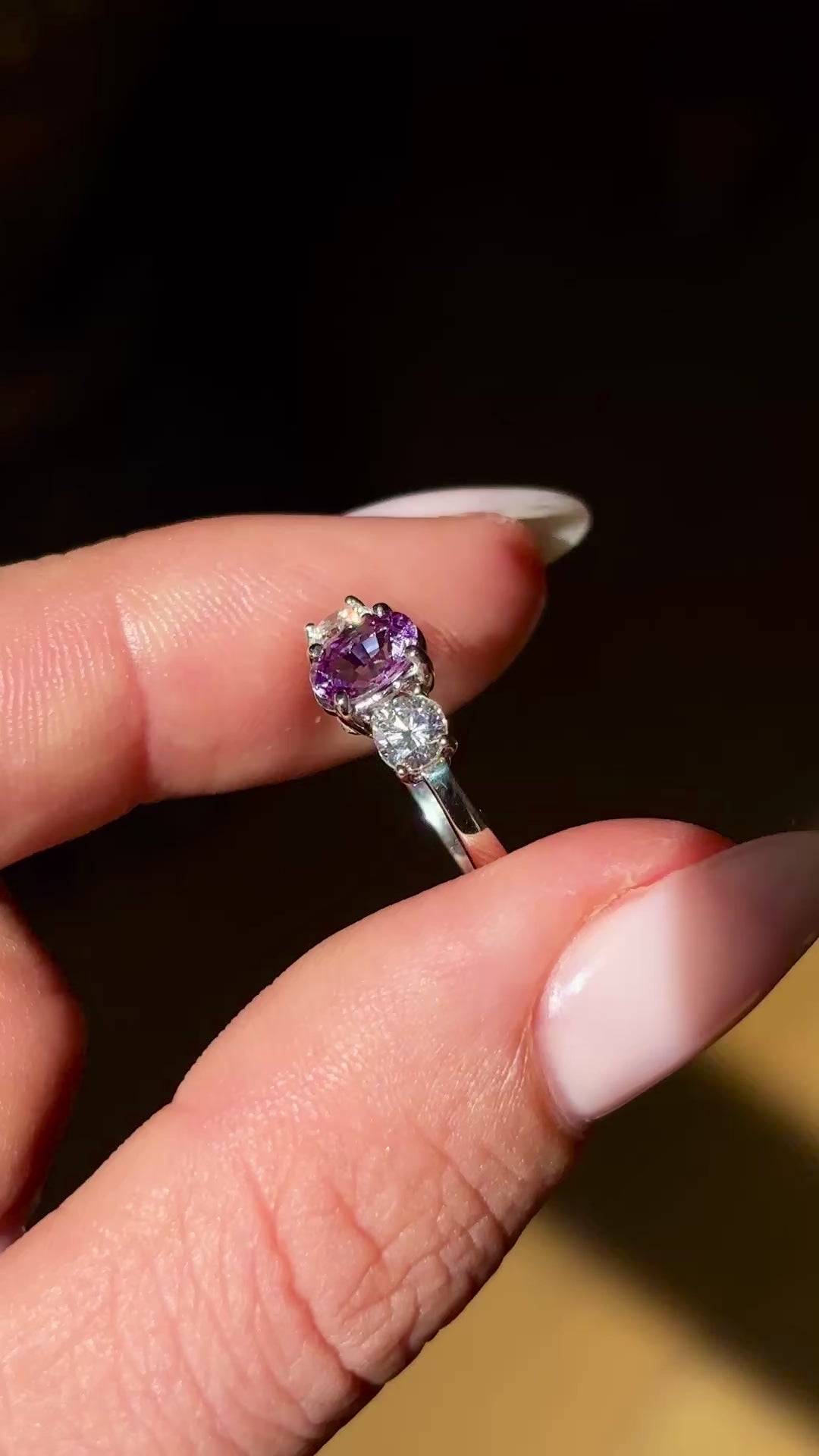 Vintage, 1980s lilac sapphire & diamond three-stone ring