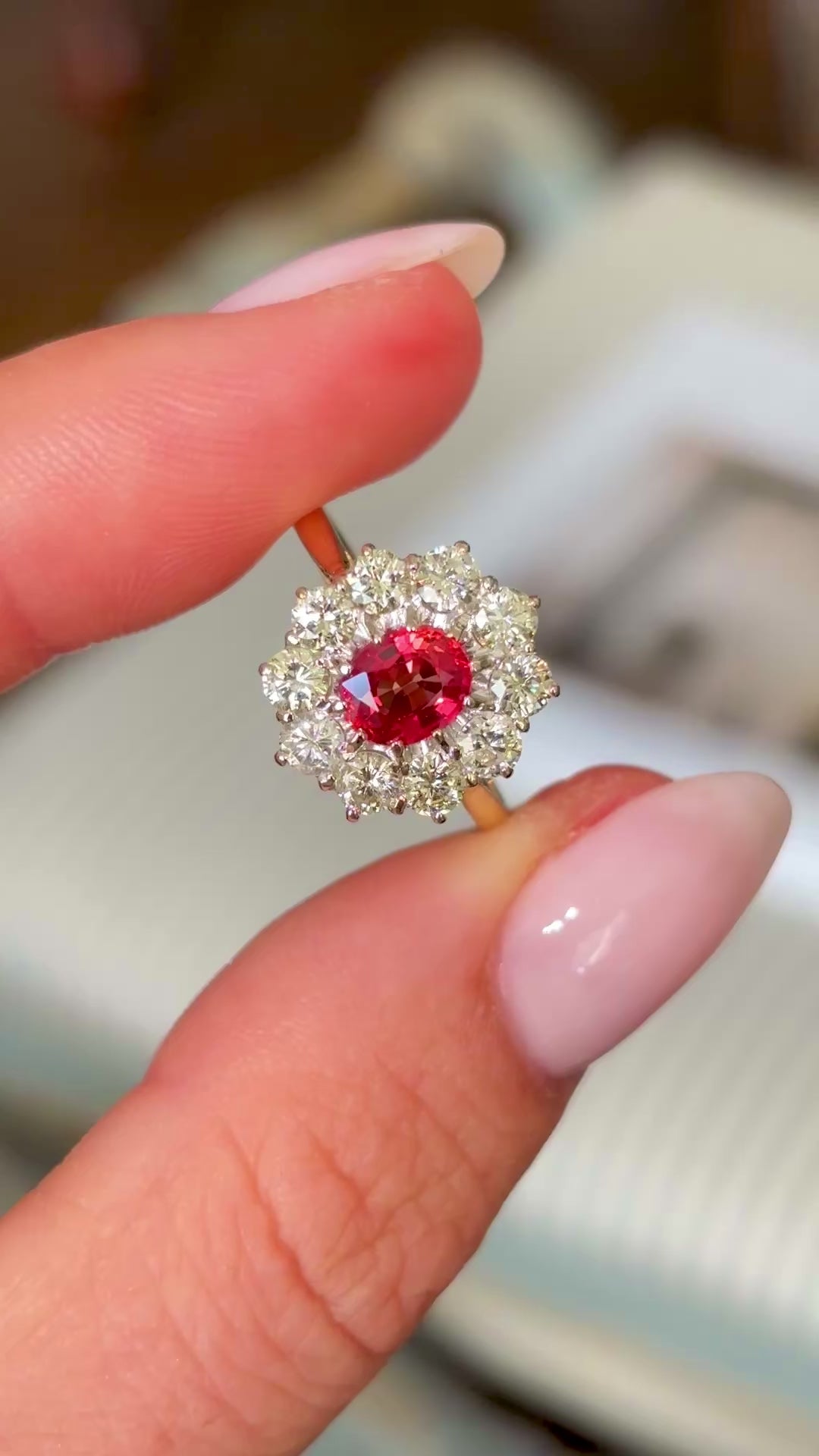 Vintage, 1970s red sapphire & diamond cluster ring