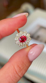 Vintage, 1970s red sapphire & diamond cluster ring