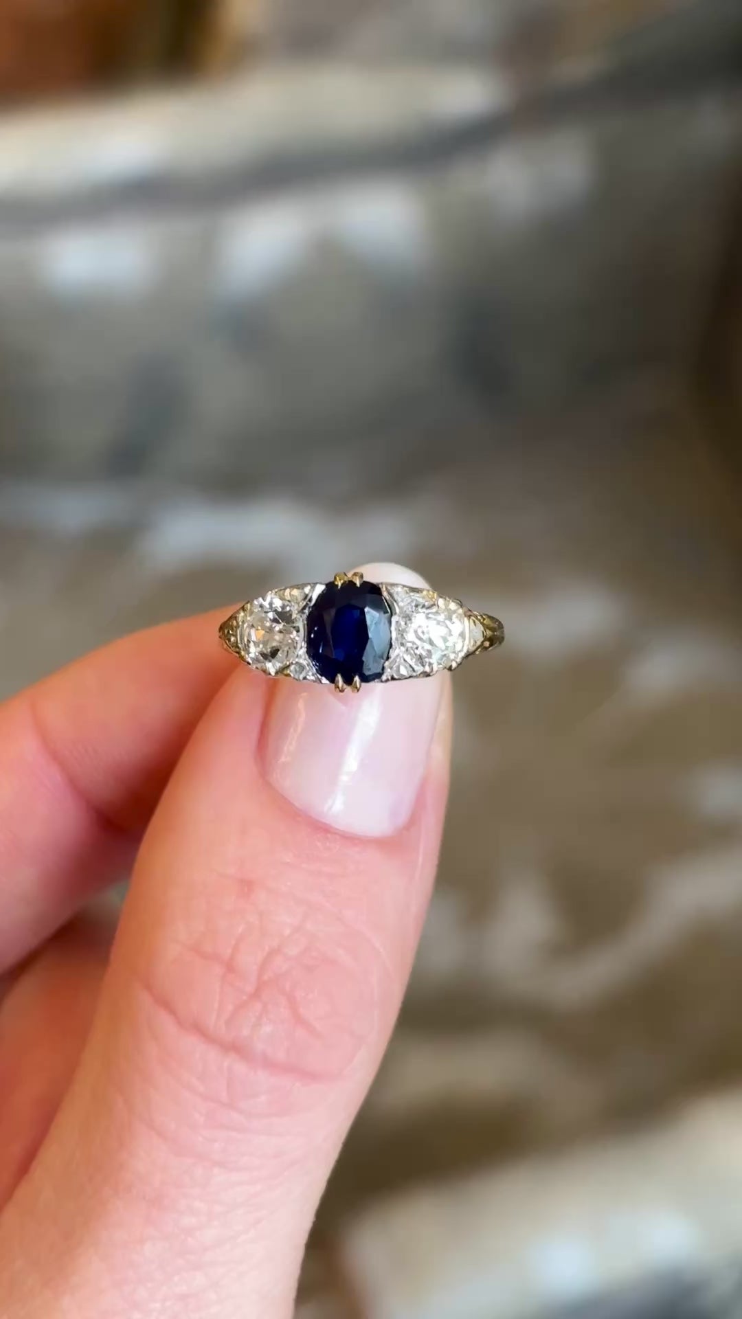 Antique, Victorian sapphire & diamond three-stone ring