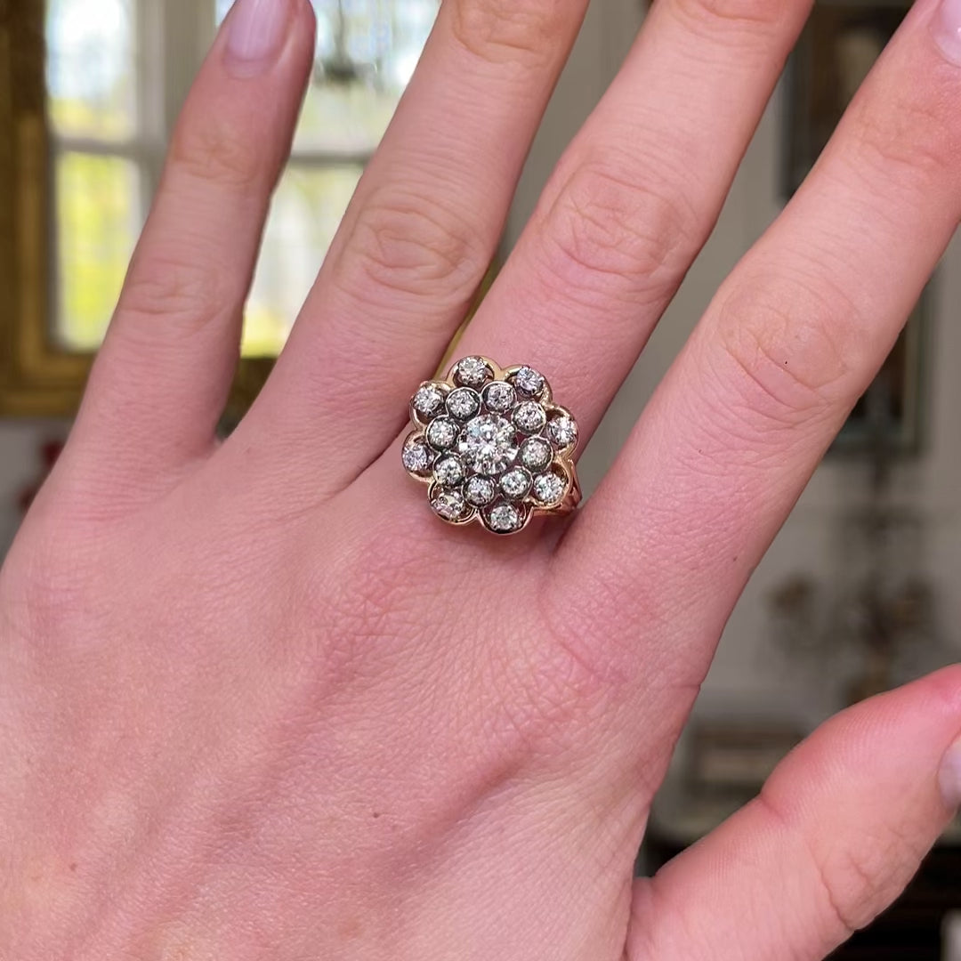 Vintage diamond cluster ring, 18ct rose gold