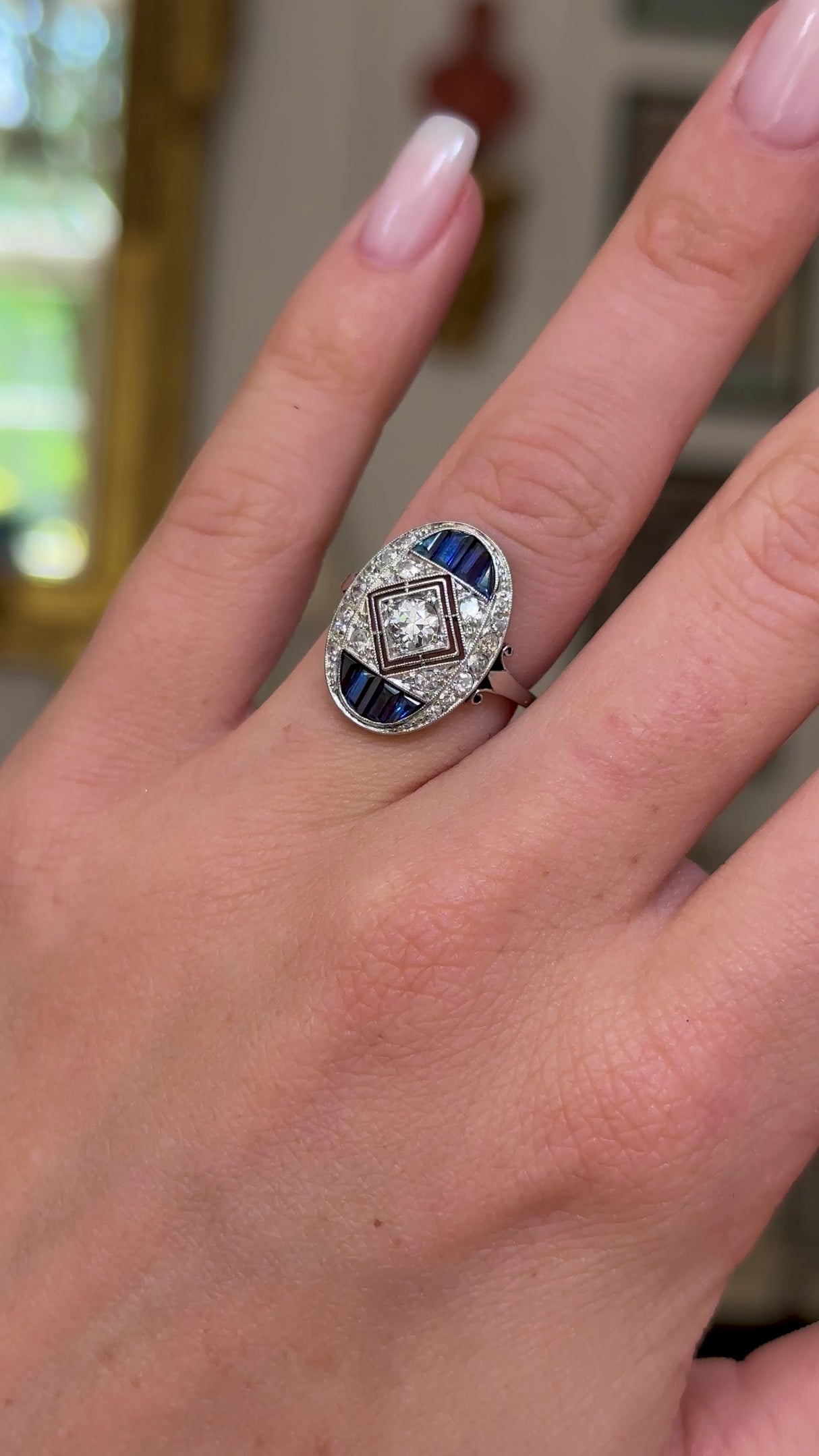 Art Deco Diamond and Sapphire Ring, Platinum