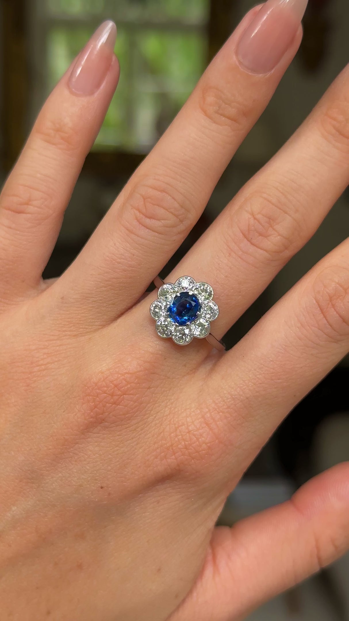 1920s Art Deco sapphire & diamond cluster engagement ring