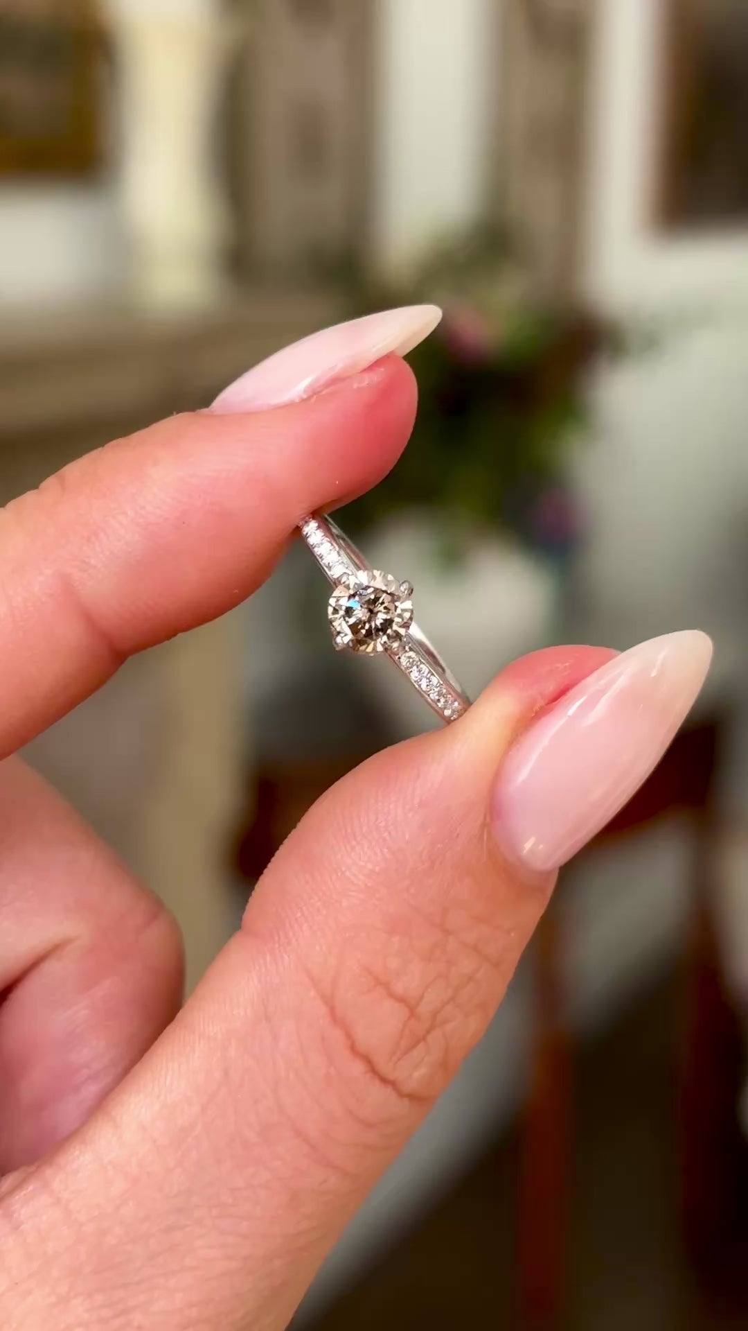 Contemporary, brown diamond solitaire ring