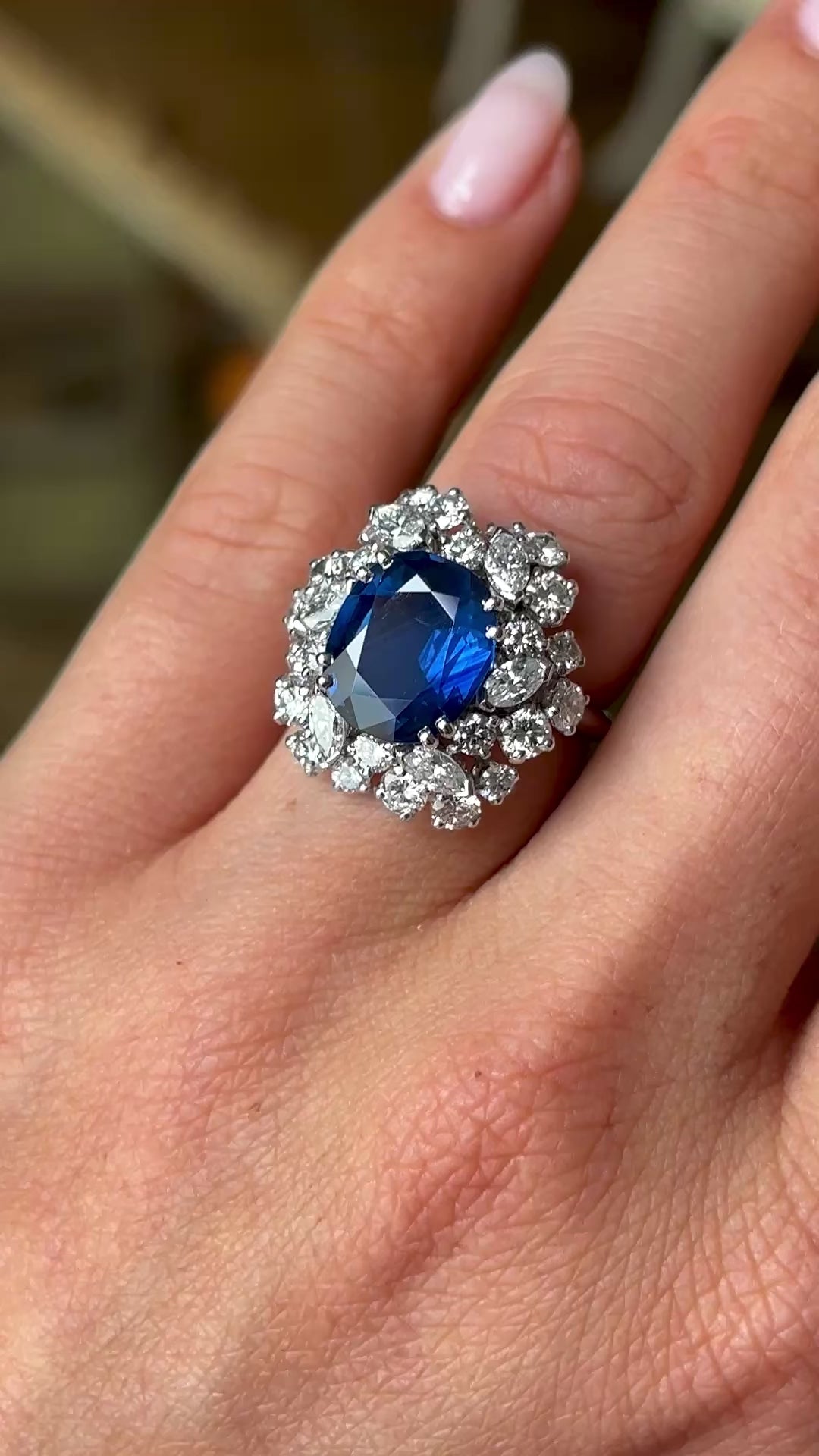 Vintage, 1980s sapphire & diamond cluster cocktail ring