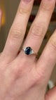 Vintage, Sapphire and Diamond Three-Stone Engagement Ring, 18ct Yellow and White Gold worn on hand and rotated to give perspective.