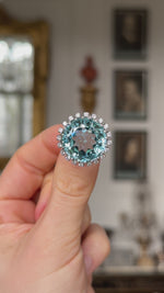 Vintage, 1970s 20ct aquamarine & diamond cluster ring