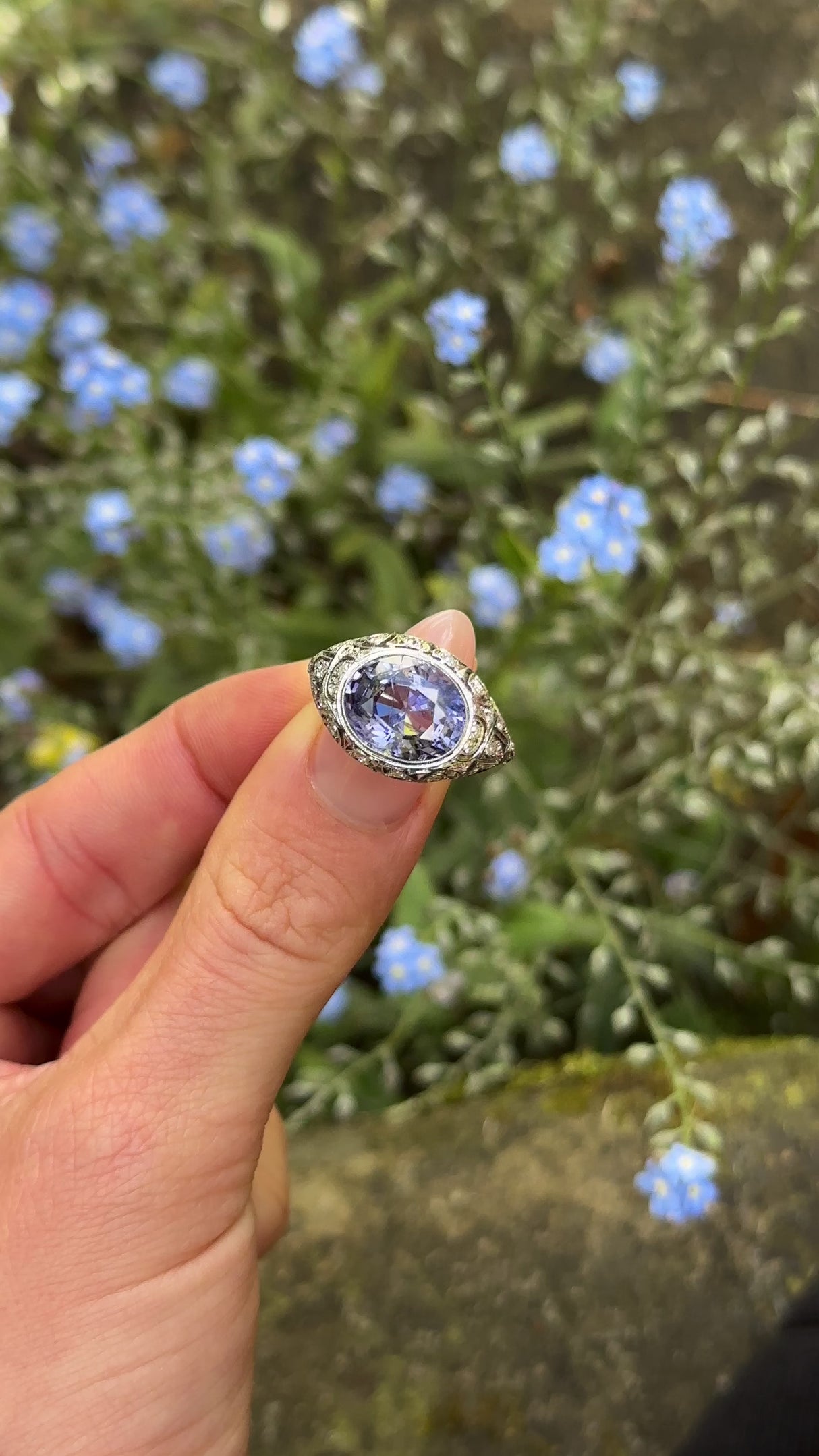 Antique, Belle Époque Ceylon Sapphire and Diamond Ring, Platinum