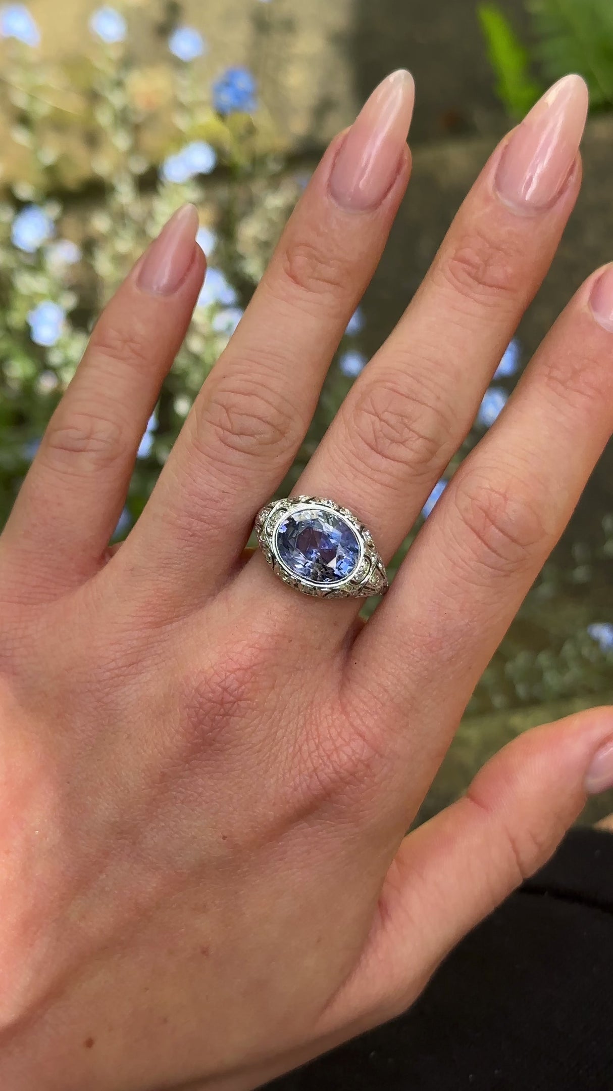 Antique, Belle Époque Ceylon Sapphire and Diamond Ring, Platinum