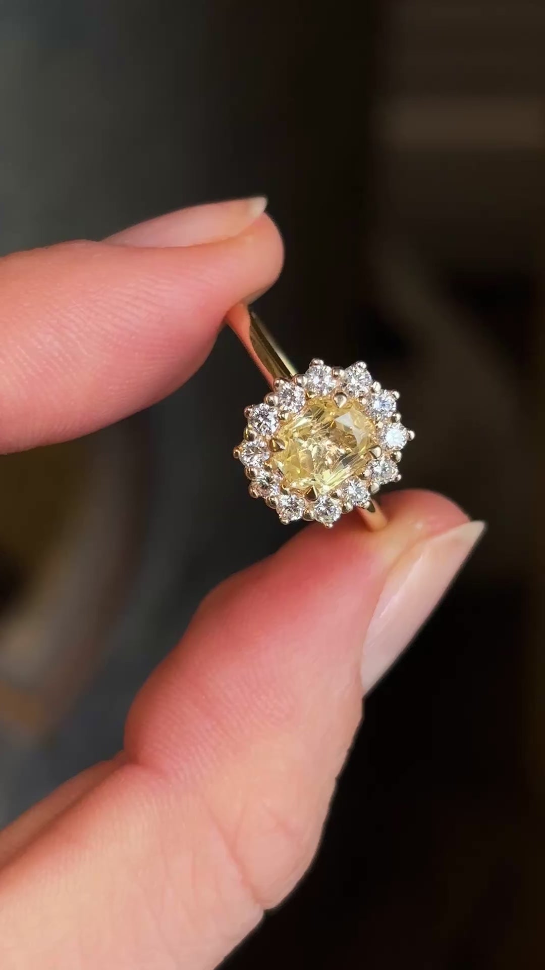 Yellow sapphire and diamond cluster ring