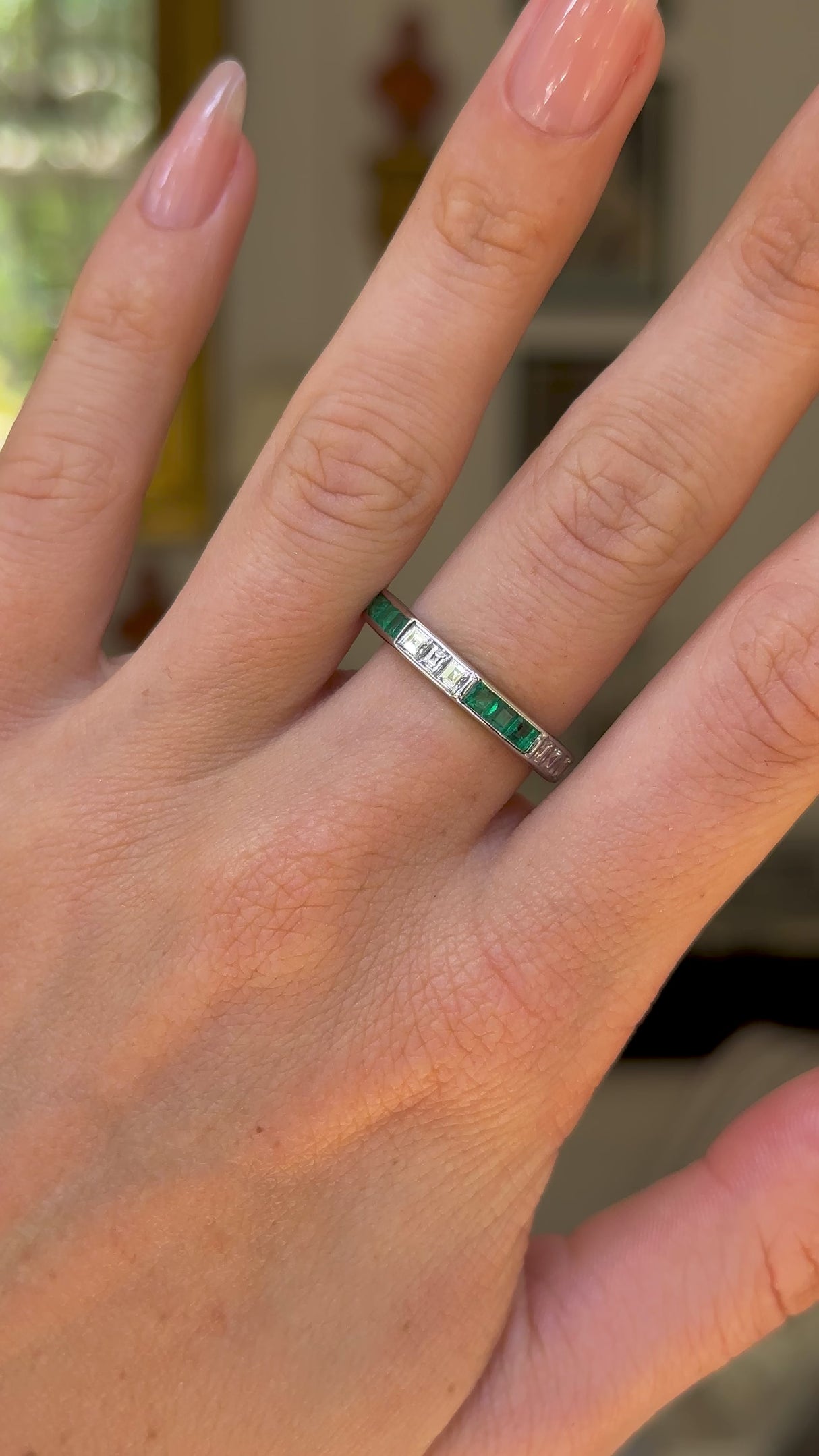 Emerald & diamond half-eternity ring