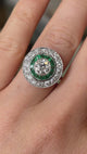 Art Deco emerald & diamond target cluster ring, circa 1920s