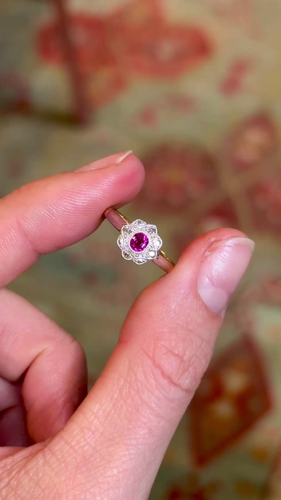 Vintage, 1950s ruby & diamond cluster