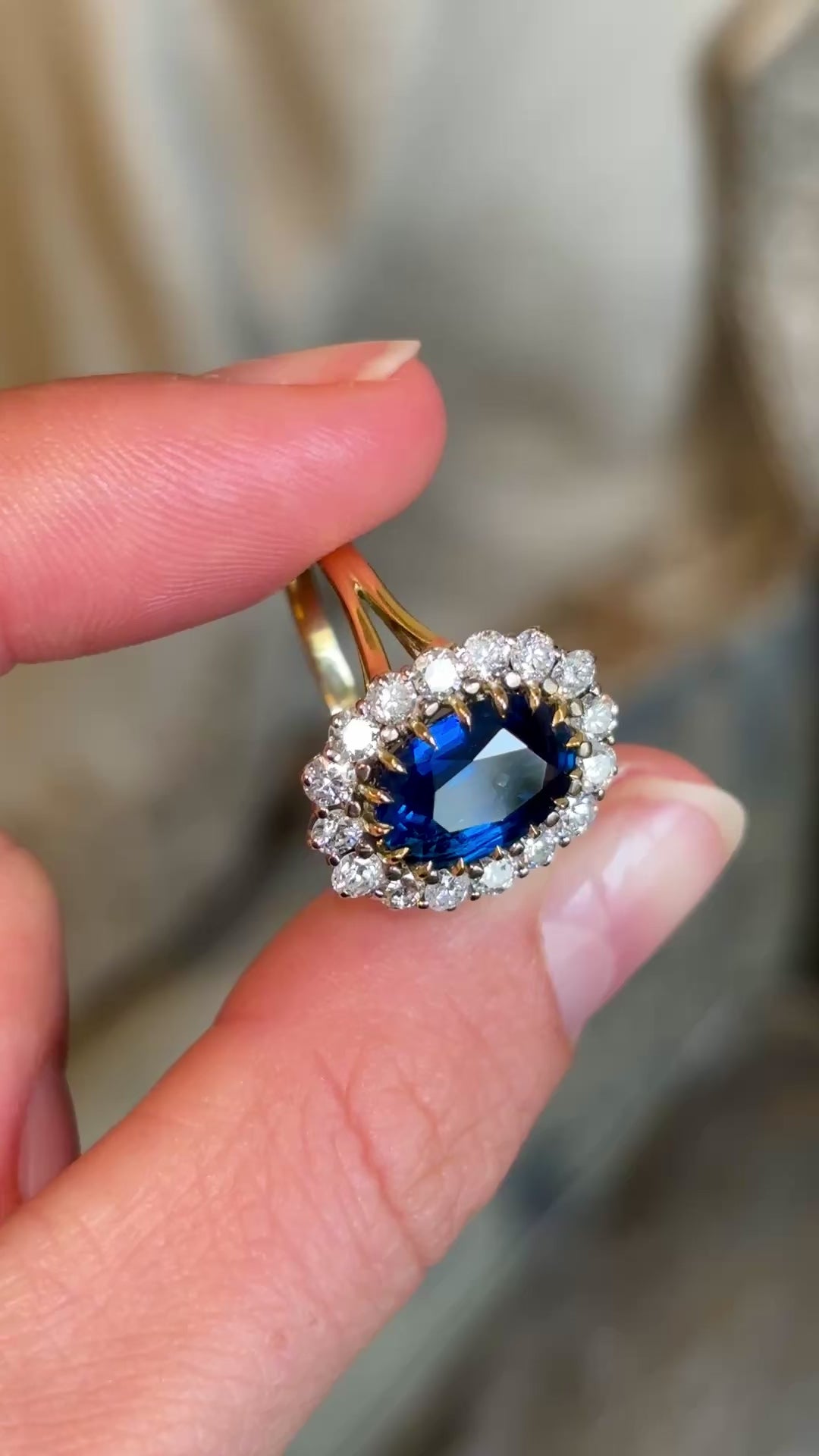 Vintage, 1980s sapphire and diamond cluster ring