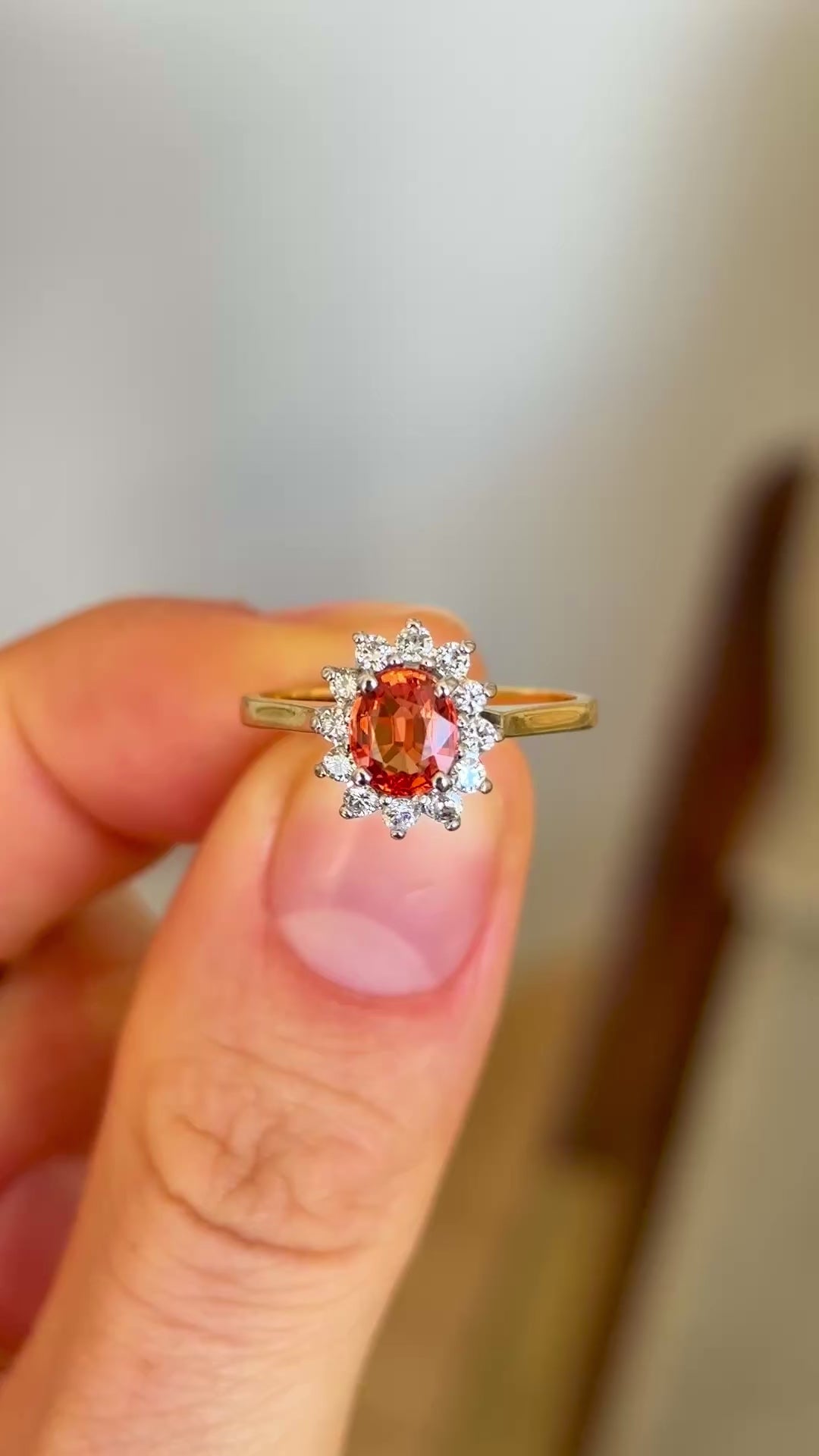 Vintage, 1950s orange sapphire & diamond cluster ring