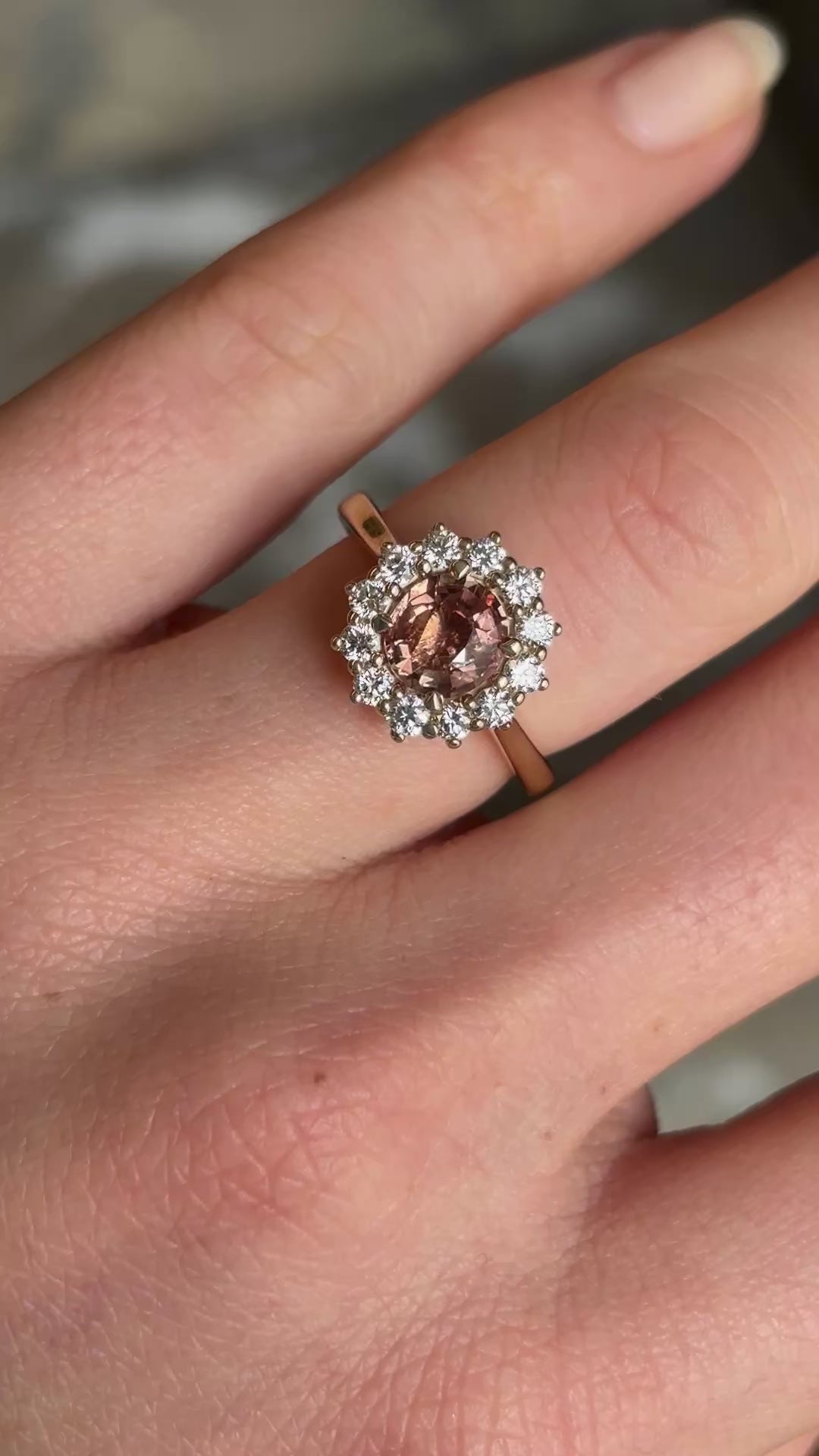 Orange Sapphire and Diamond Cluster Engagement Ring