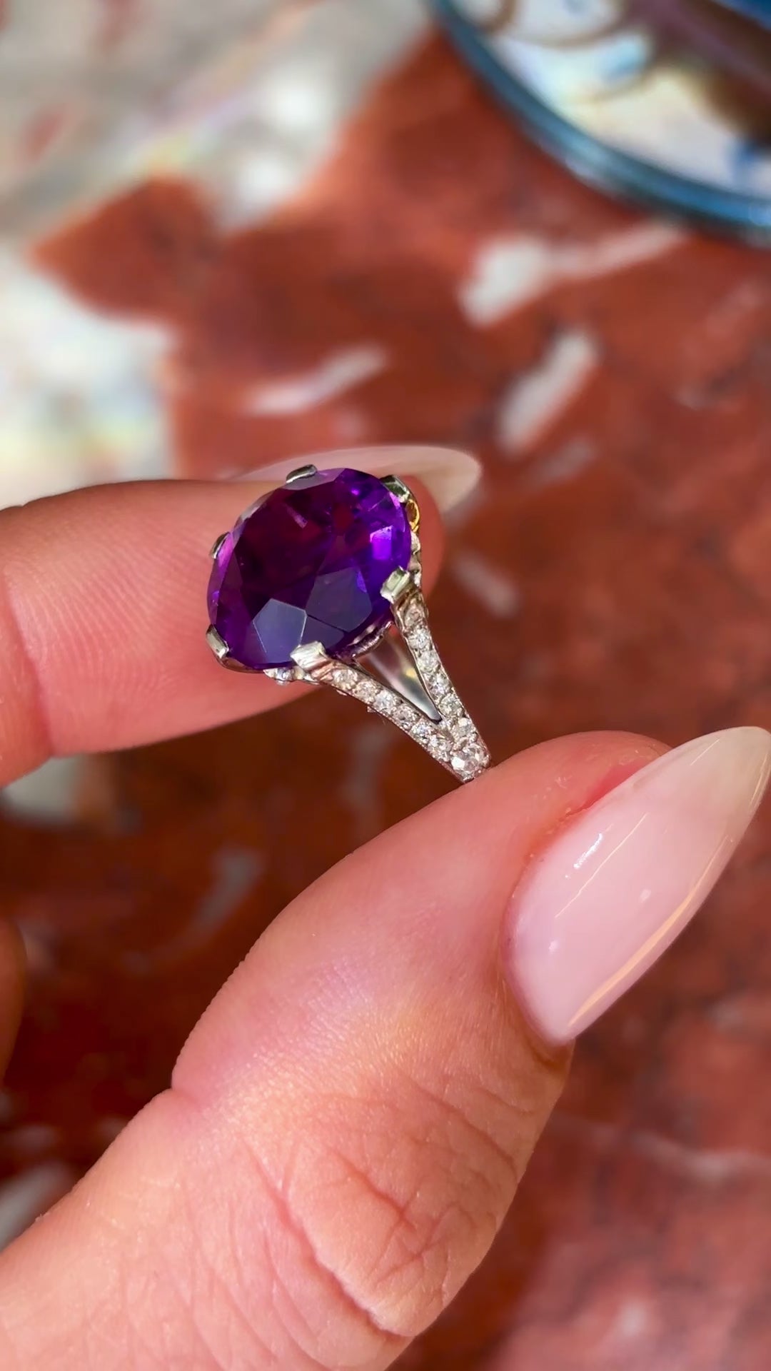 Antique, French Belle Époque, amethyst and diamond ring