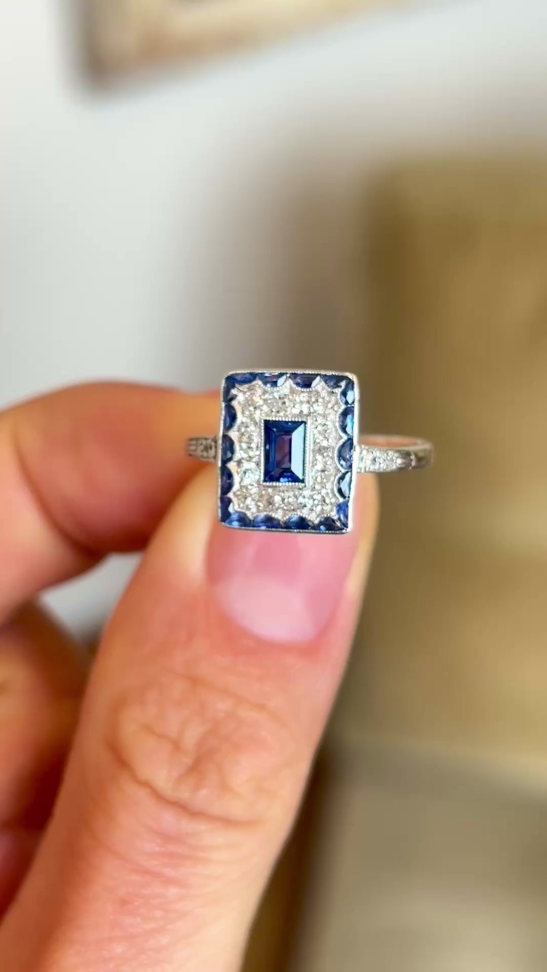 Vintage, Art Deco sapphire & diamond cluster panel ring