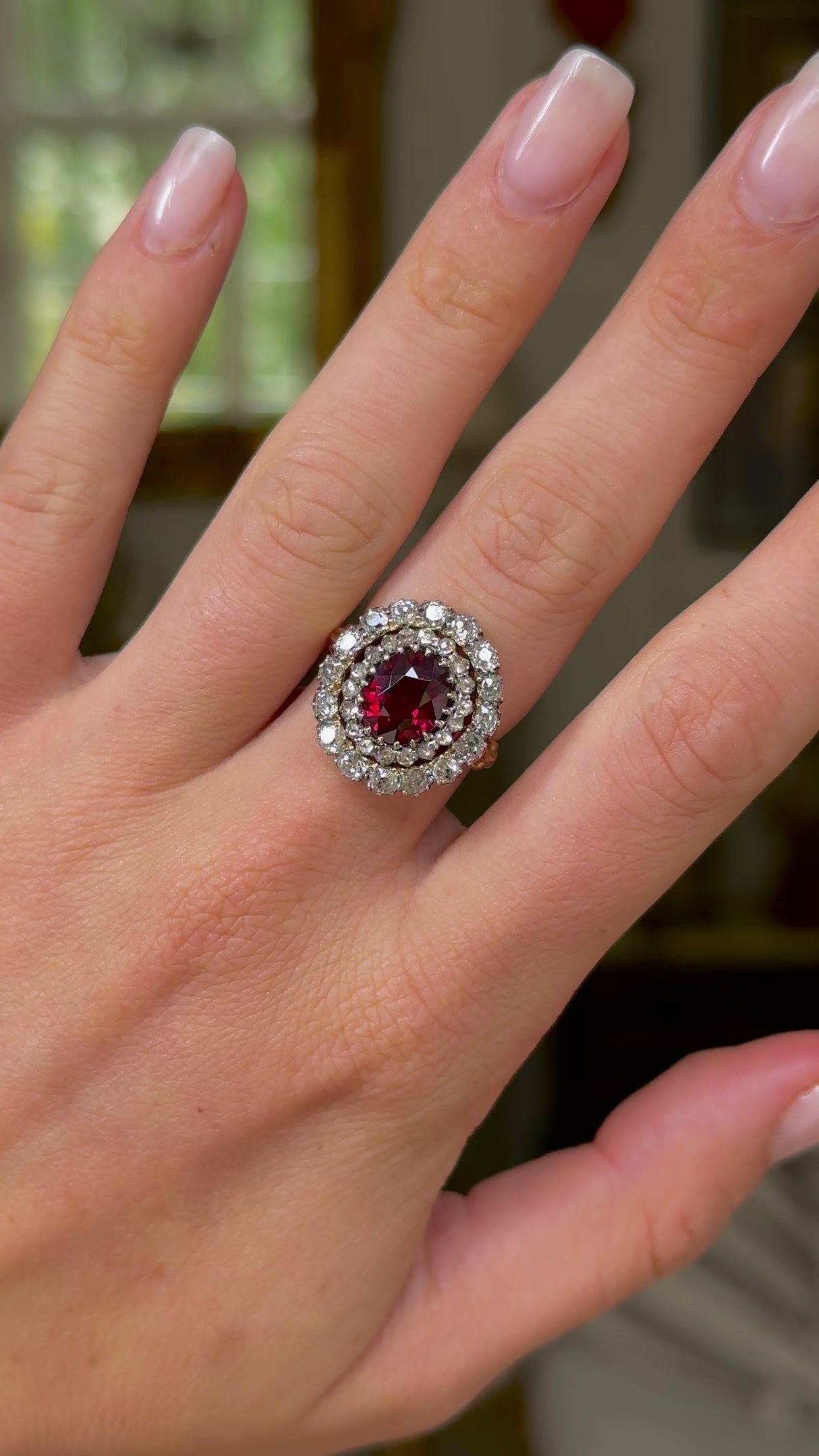 Victorian, garnet and diamond ring, 18ct yellow gold and silver