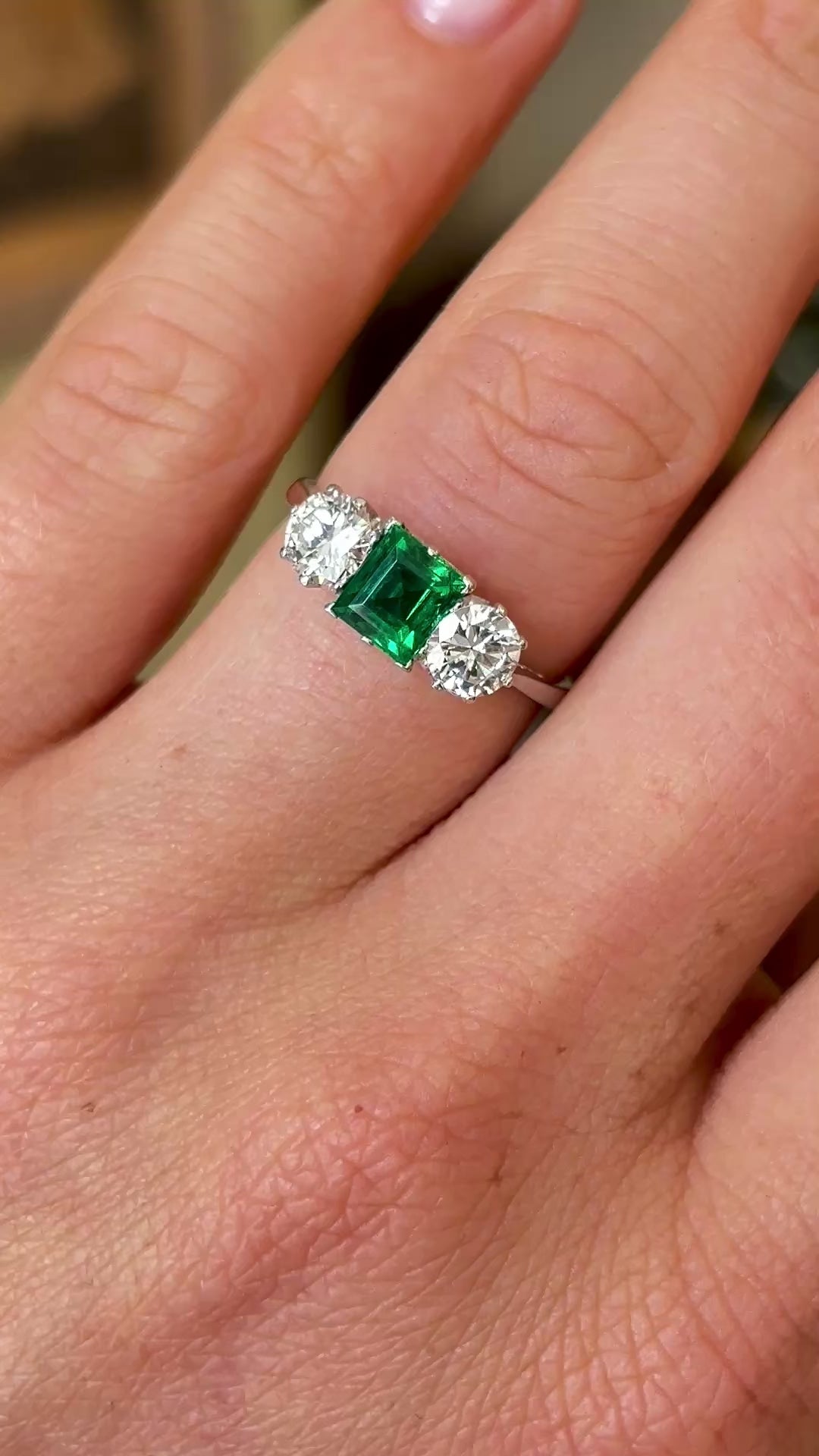 Art Deco, emerald & diamond three-stone ring