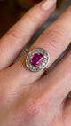 Antique, French, oval-cut ruby & diamond cluster ring