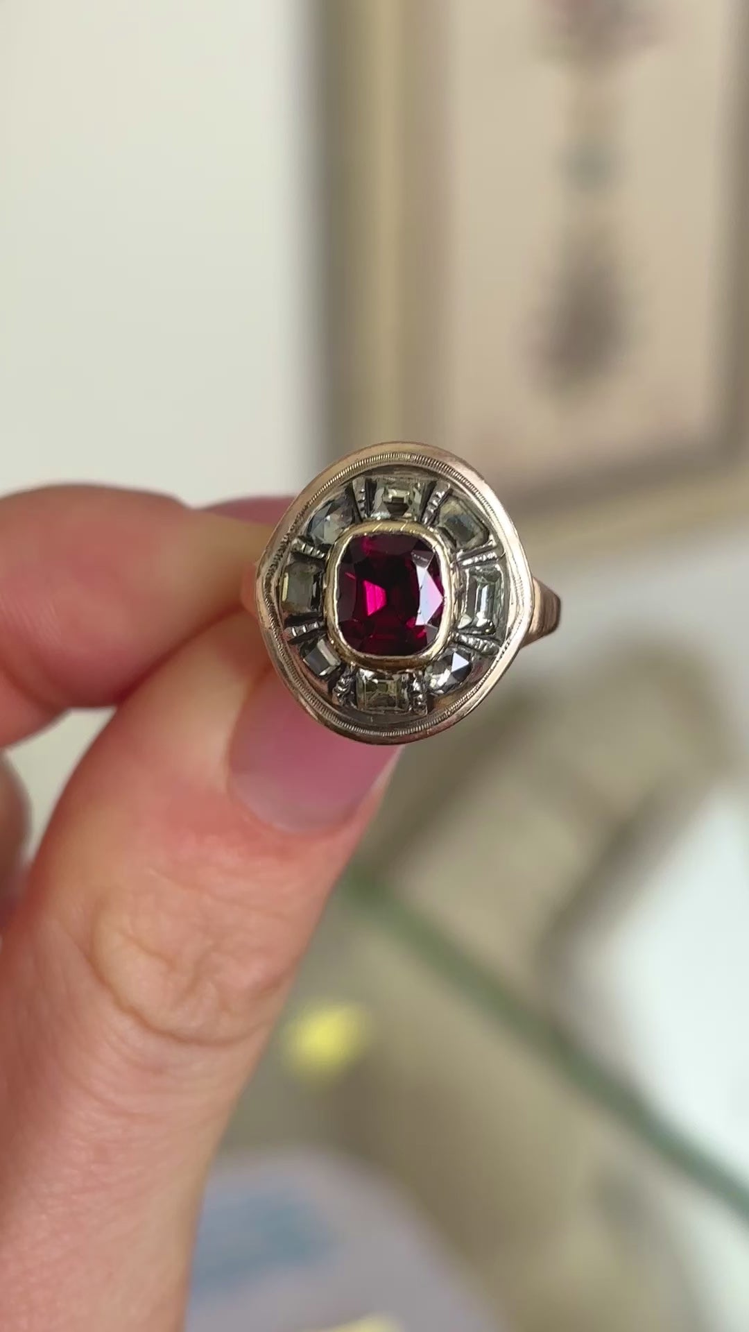 Antique, Georgian ruby and diamond cluster ring
