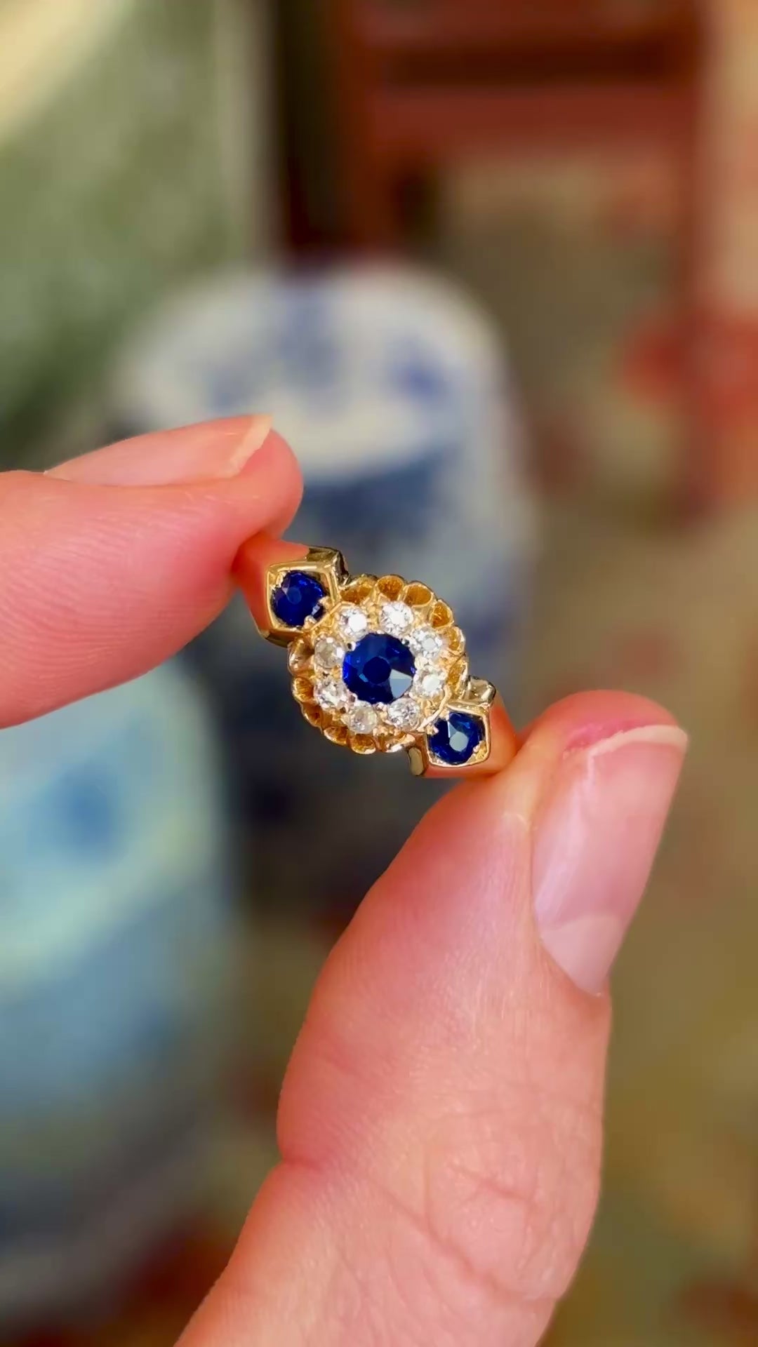 Antique, Edwardian sapphire cluster engagement ring