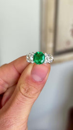 Antique, Belle Époque emerald & diamond three-stone ring