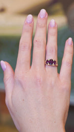 Antique, Victorian rhodolite garnet three-stone ring