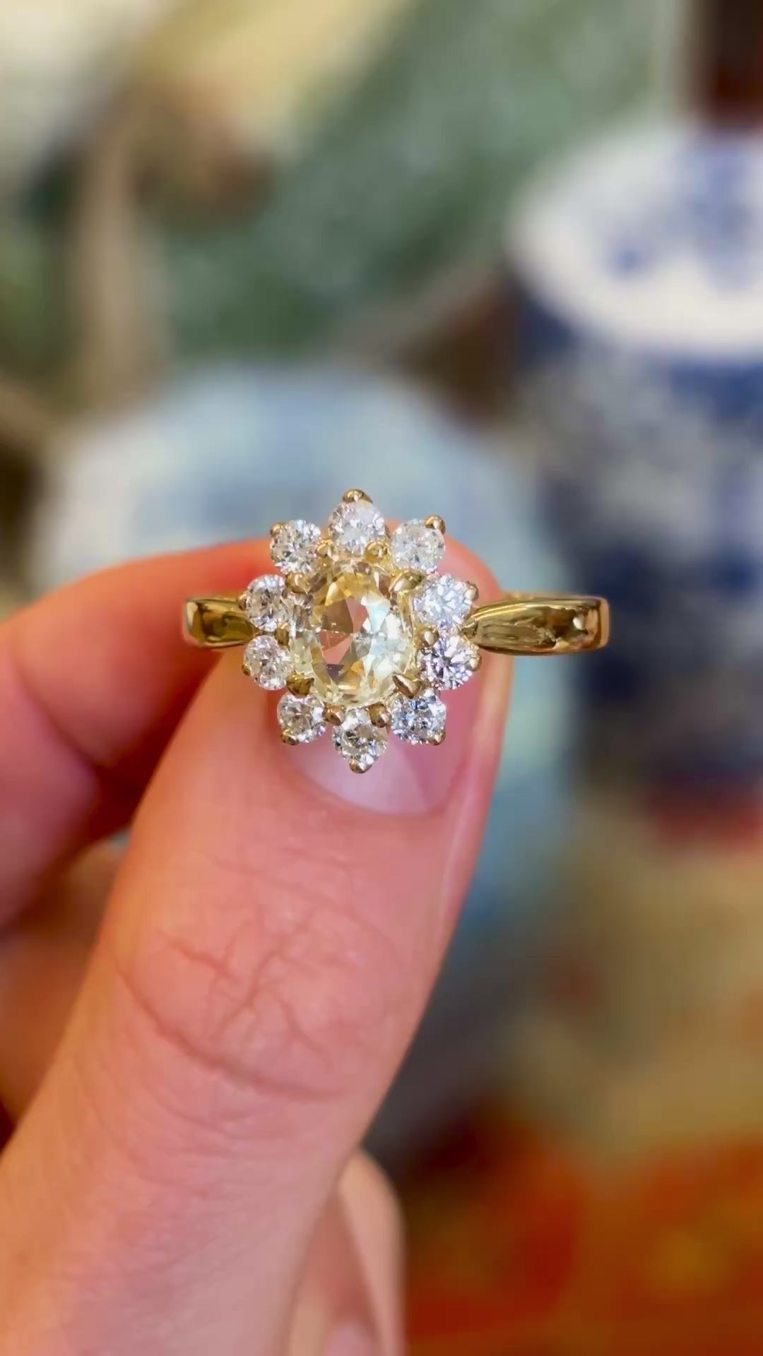 Vintage, 1980s yellow sapphire & diamond cluster ring